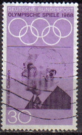 ALEMANIA 1968 Scott 986 Sello Juegos Olimpicos México Pierre de Coubertein 30 Usado Michel 563 Allemagne Duitsland Germania Germany Alemagne Deutschland 